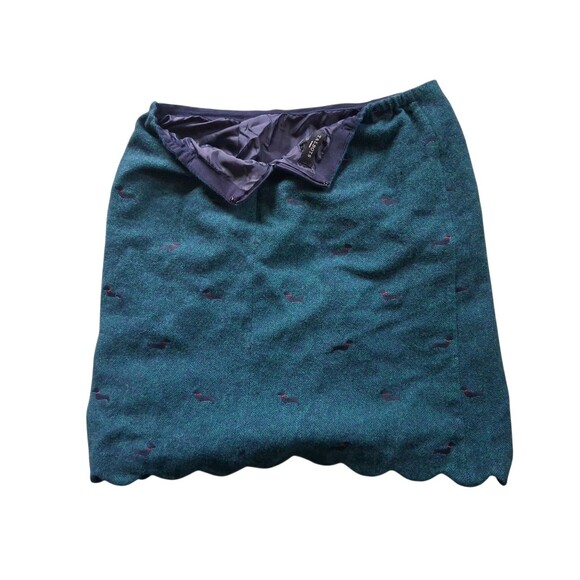 Talbots Teal Green Dachshund Dog Print Wool Blend Scalloped Pencil Skirt Sz 12W - Picture 4 of 4